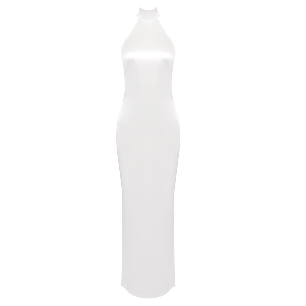White halter neck dress on a white background