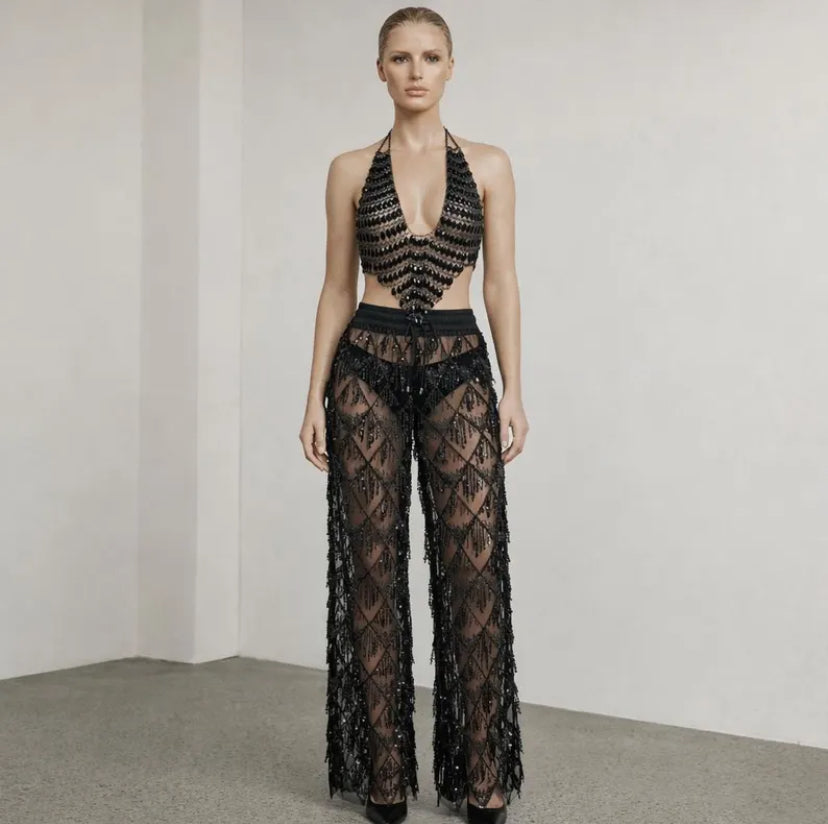 Celestial Noir Pants and Halter Top Set