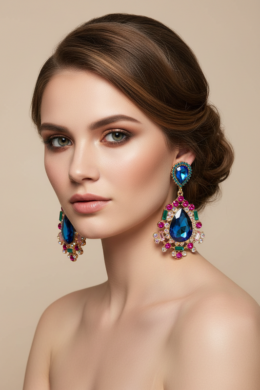 La Belle Soirée Water Drop Jeweled Statement Earrings – Multicolor Crystal Drop Earrings