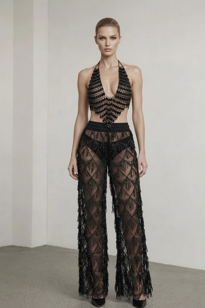 Celestial Noir Pants and Halter Top Set