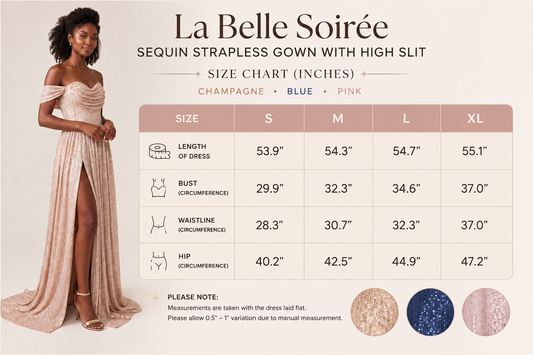 La Belle Soirée Sequin Strapless Gown with High Slit – Champagne, Blue, Pink