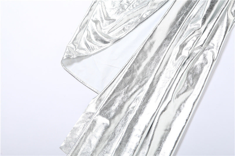 Silver metallic fabric on a white background