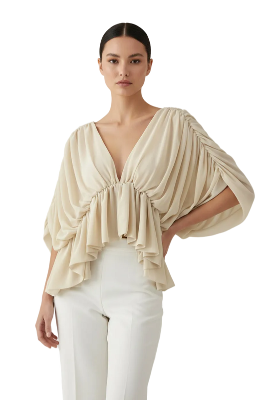 The Seraphina Fluid Batwing-sleeve Ruched Top